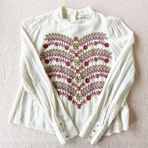 Meadow Rue by Anthropologie Floral Eyelet Embroidered Blouse